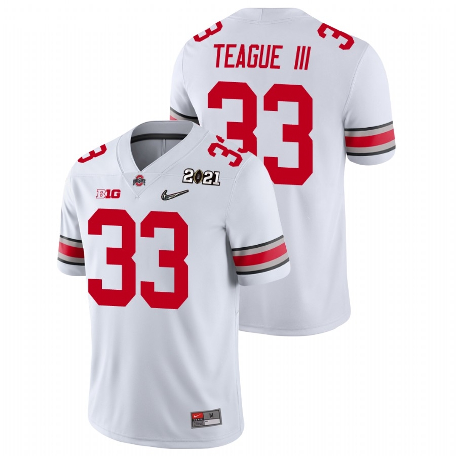 Ohio State Buckeyes Men's NCAA Master Teague III #33 White Champions 2021 National College Football Jersey VHV1049YS